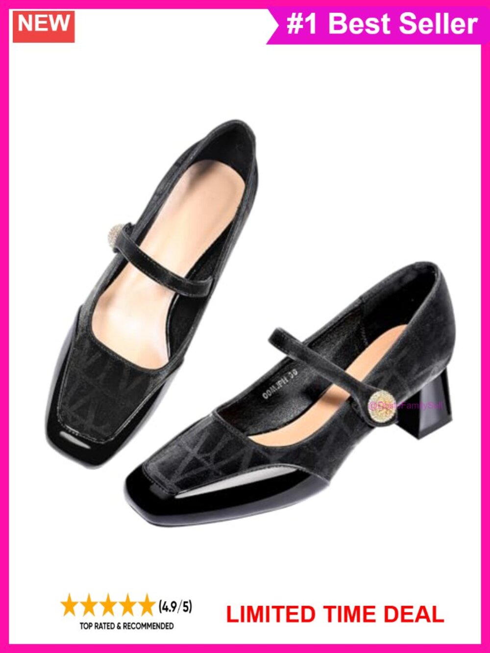 Square Toe Mary Jane Block Heel Pumps Dress Shoes